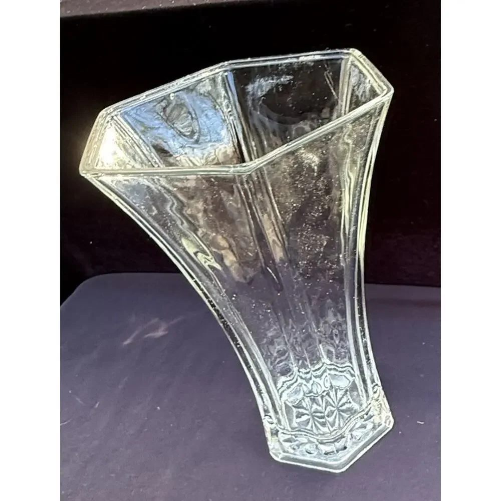 Hoosier Indiana Glass Hexagon 4041 Flower Vase Clear Large Durable -2/4